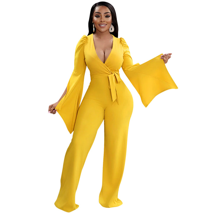 Dame Elegant Jumpsuit med bredde ærmer og figursyet snit Stilla