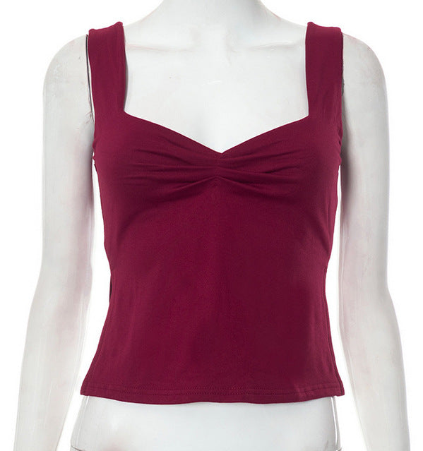 Dame Crop-Top med rynket detalje og kvadratisk udskæring Skovae