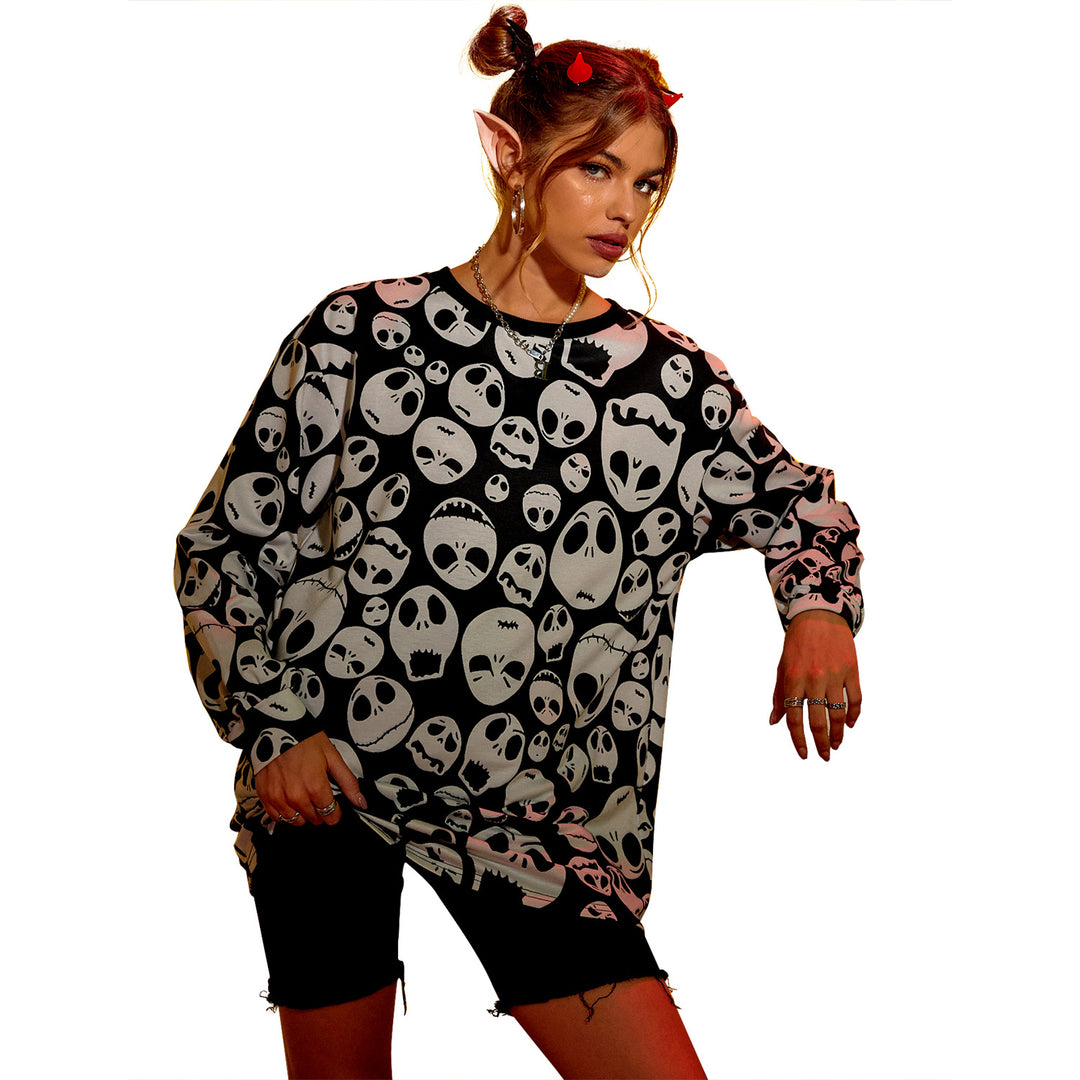 Dame oversized sweatshirt med unikt kraniedesign Stilla