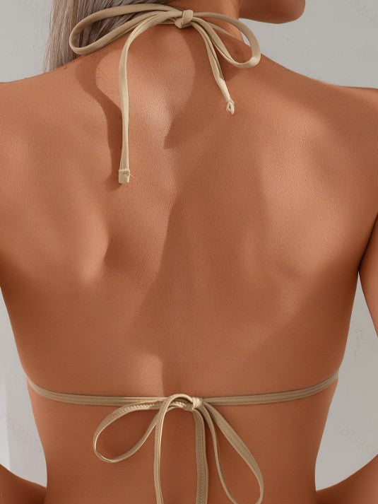 Dame Triangle-Bikini-Sæt med Rynkedetaljer og trendy Snøringer Stilla