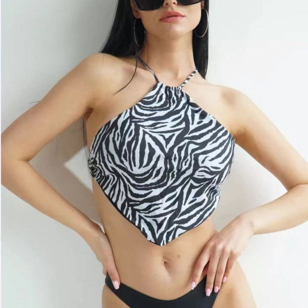 Dame bustier bikini top med asymmetrisk snit Skovae