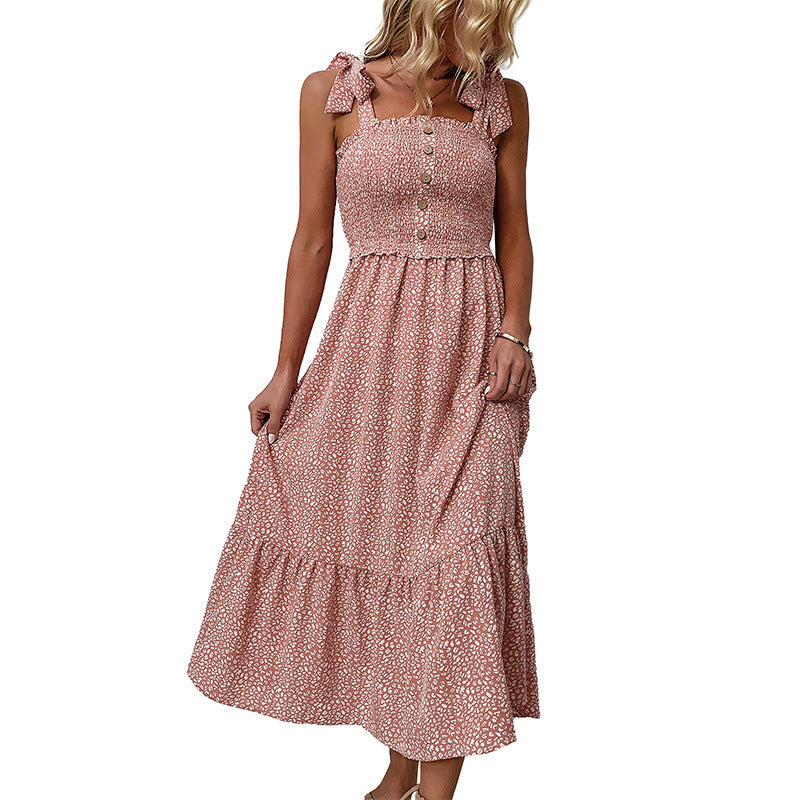 Fru Rüschendetaljer Floral Maxi Sommerkjole med Knaplook Stilla