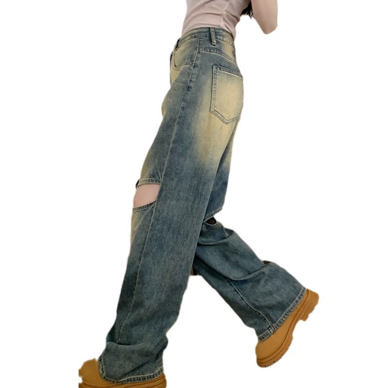 Damer Bred Denim Bukser med Asymmetrisk Knapper Stilla