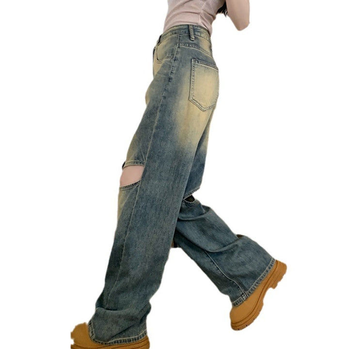 Damer Bred Denim Bukser med Asymmetrisk Knapper Stilla