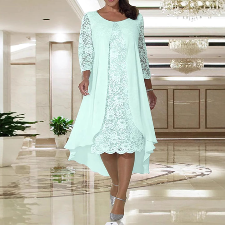 Dame nan elegant chiffon-spidskjole med vokuhila-overdel og trekvartærmer Skovae