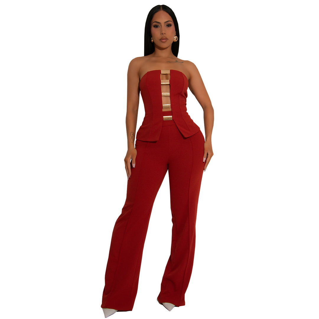 Dame strapless jumpsuit med dekorativ udskæring og tætsiddende snit Stilla