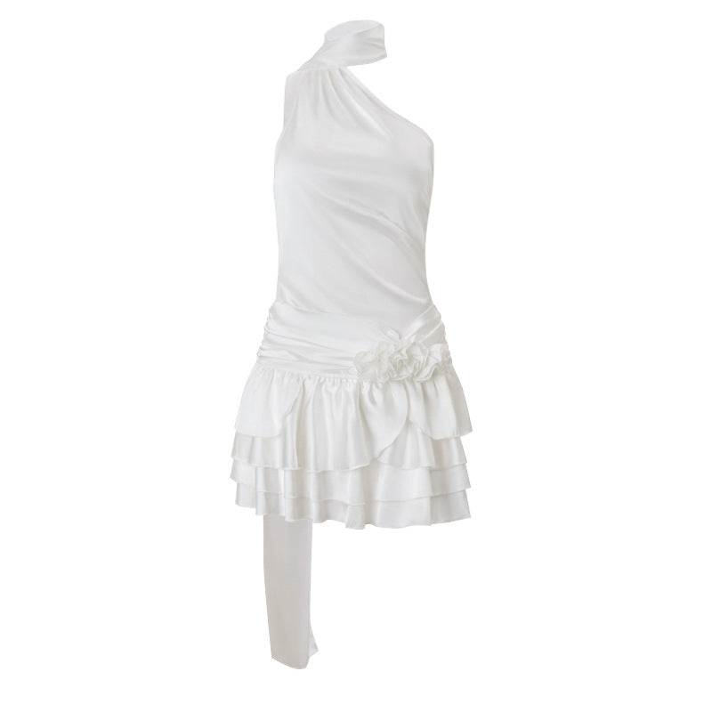 Dame Ensidig Cocktailkjole med Råds detaljer og Talje Stilla