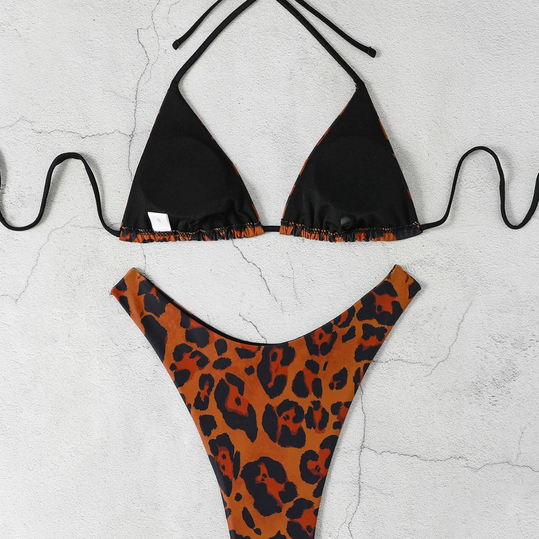 Dame triangel-bikini med højskåret underdel og dyreprint Skovae