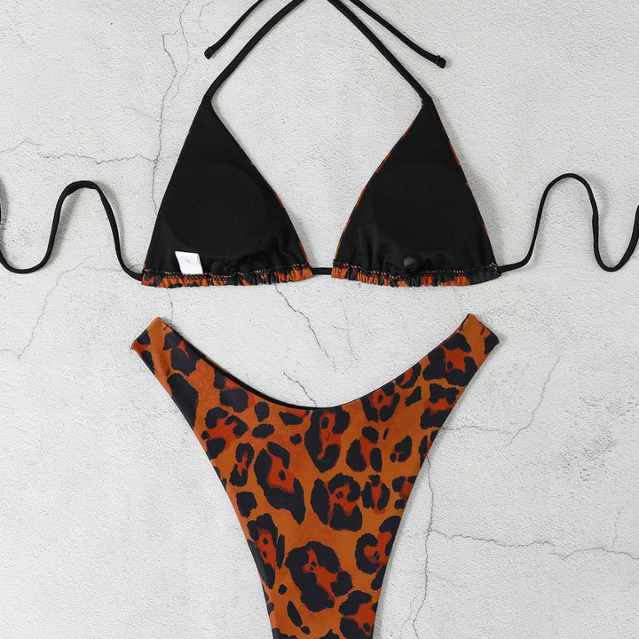 Dame triangel-bikini med højskåret underdel og dyreprint Skovae