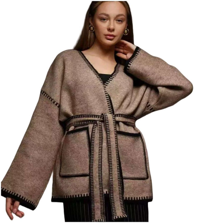Kvinder Elegant Indpakning Sweater med Lommer og Bælte Stilla