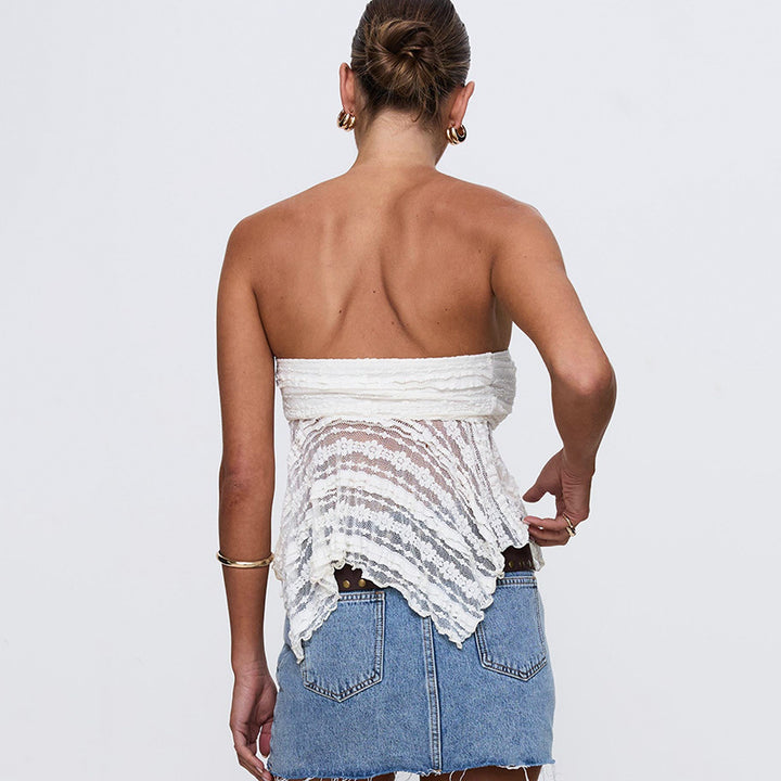 Femme spids overlay stropløs top Stilla