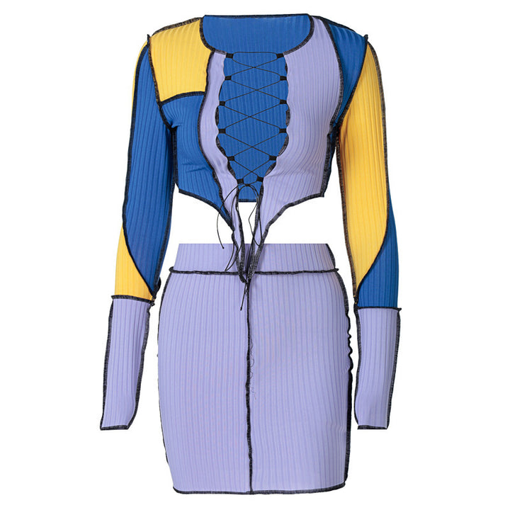Dame Crop Top og Nederdel Sæt med raffineret Snøredetalje Stilla