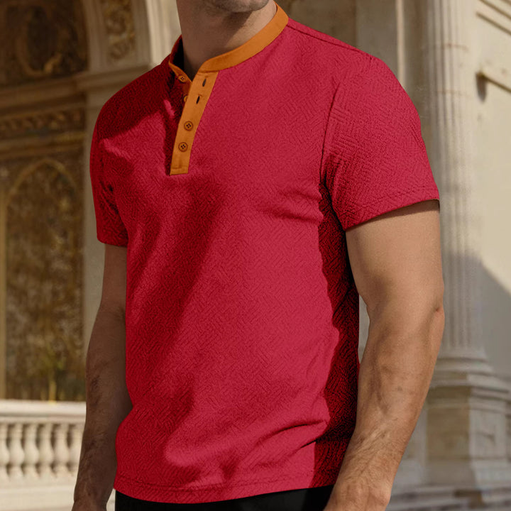 Herrer nan slankt kortærmet Henley polo skjorte med mandarin krave og fin jacquard struktur Skovae
