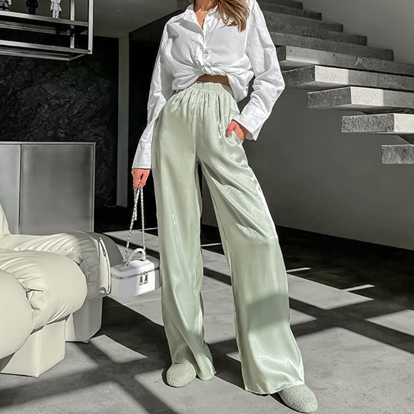 Dame vidde chiffonbukser med elastisk talje og skinnende finish Stilla
