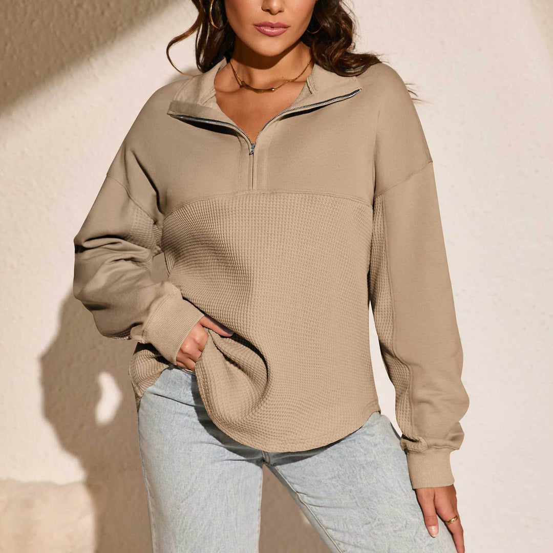 Dame sporty sweatshirt med moderne lynlås og struktureret overflade Stilla