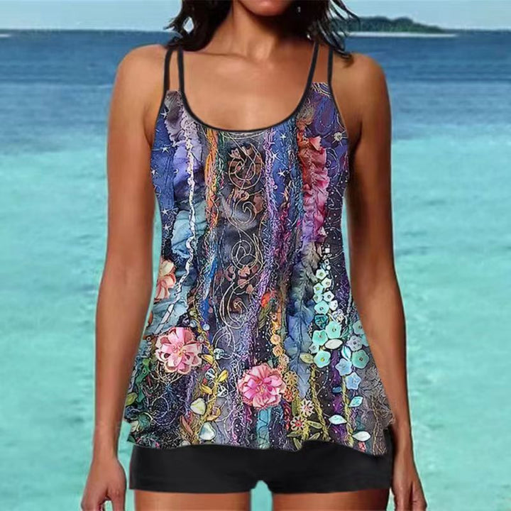 Dame Tankini-top med blomstermotiv og rygrem Skovae