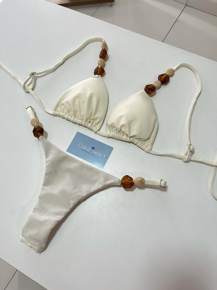 Dame triangel-bikini med elastiske bånd og dekorative detaljer Skovae