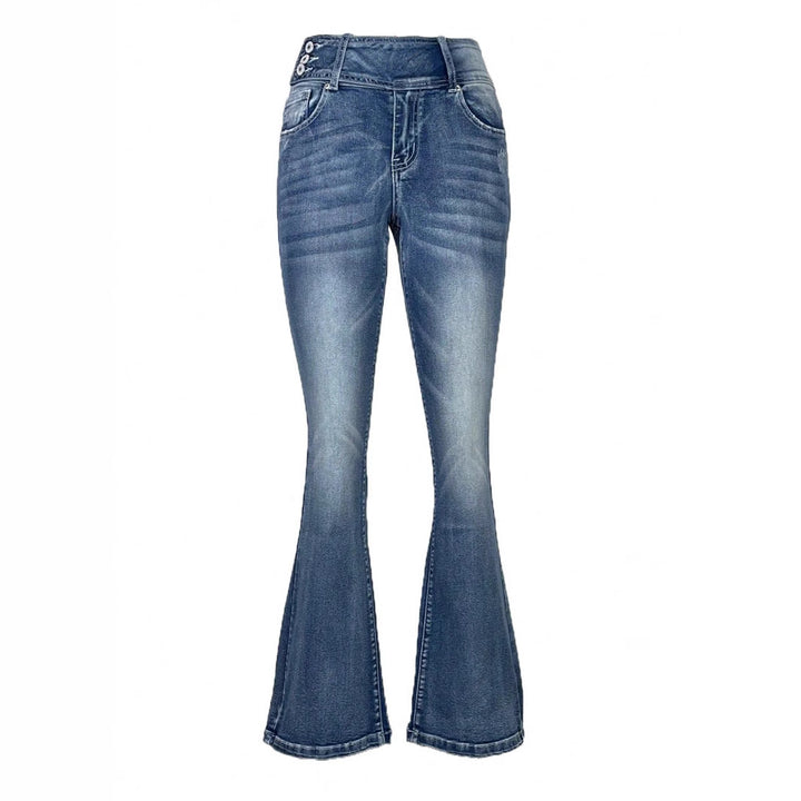 Dame Bootcut Jeans med høj talje og dekorative knapdetaljer Stilla