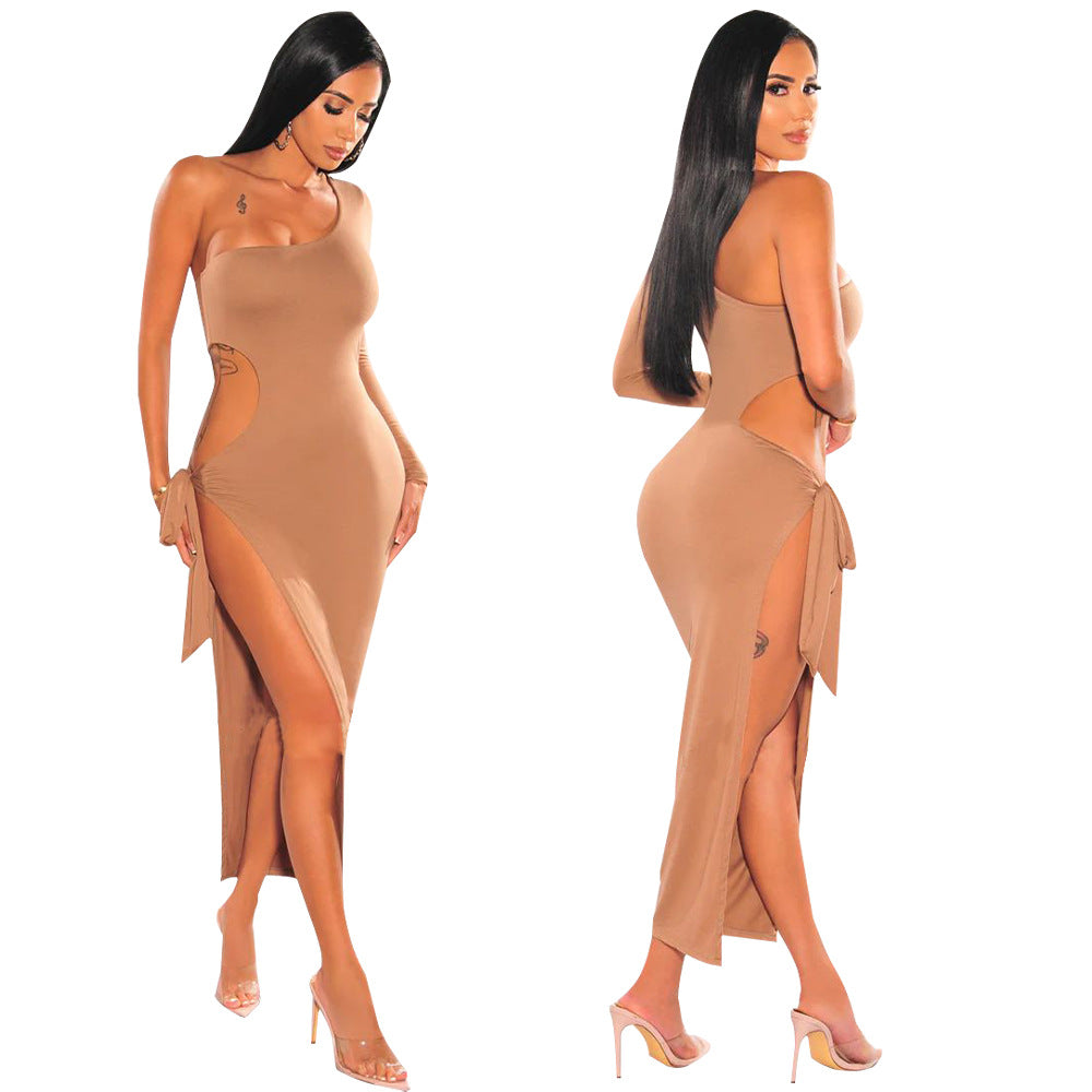 Damer elegant Cut-Out maxikjole med asymmetrisk kant og høj slids Stilla
