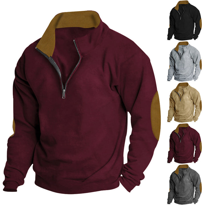 Herrer sporty fleece-pullover med høj lukket krave og lynlås Stilla