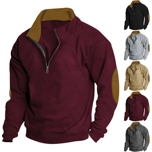 Herrer sporty fleece-pullover med høj lukket krave og lynlås Stilla