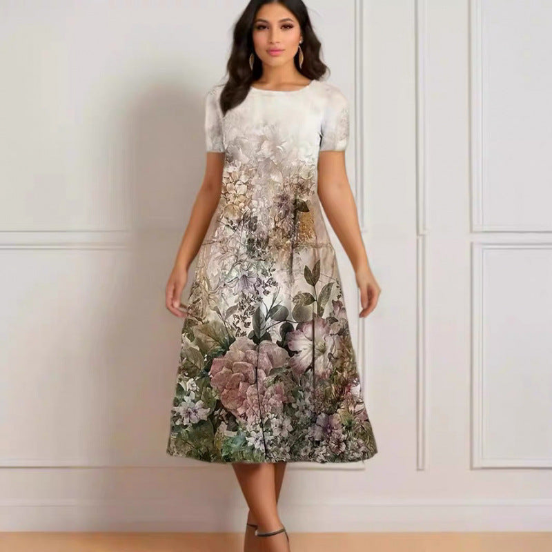 Damer Elegant Maxikjole med blomsterdesign og delikat rund halsudskæring Skovae