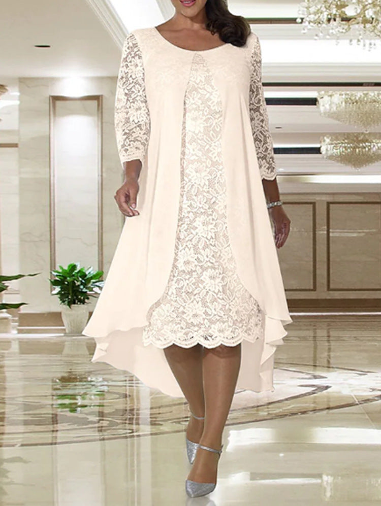 Dame nan elegant chiffon-spidskjole med vokuhila-overdel og trekvartærmer Skovae