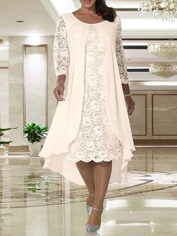Dame nan elegant chiffon-spidskjole med vokuhila-overdel og trekvartærmer Skovae