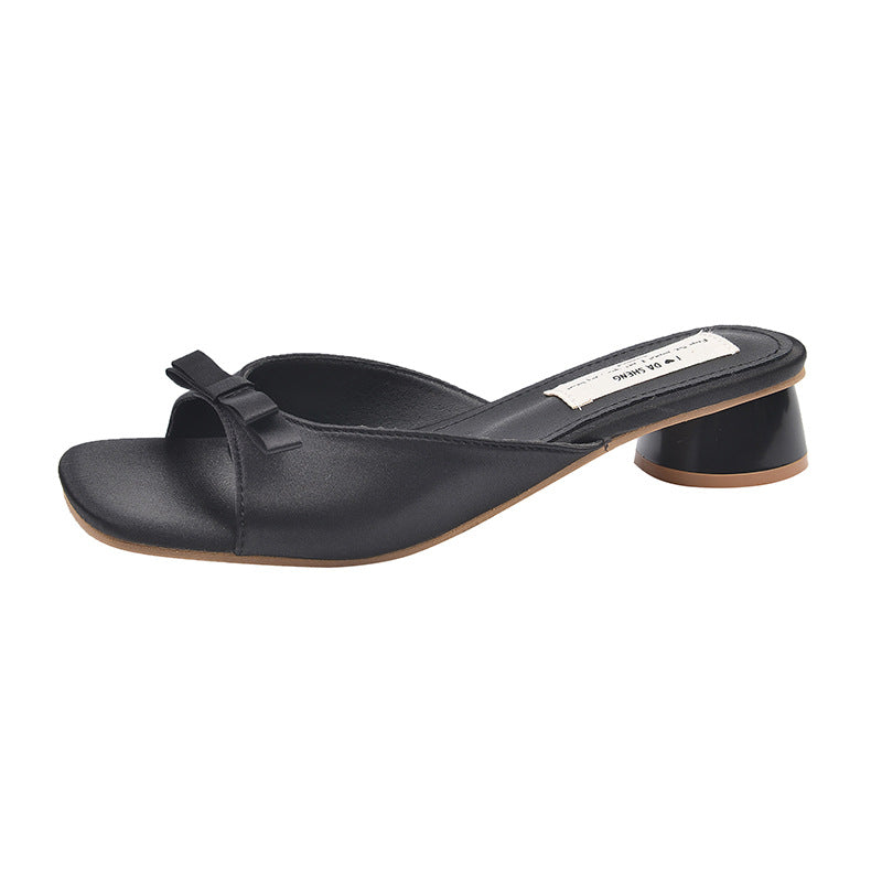 Dame Open-Toe Satin Remsandaler med dekorativ sløjfe Stilla