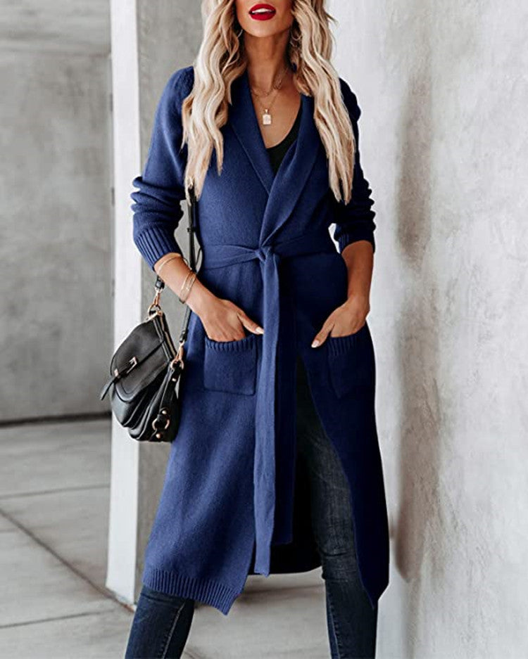 Dame chunky strik wrap cardigan med moderne lommer Stilla