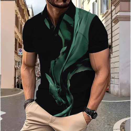 Heren polo shirt med moderne grafisk jungle design og åndbare egenskaber Stilla