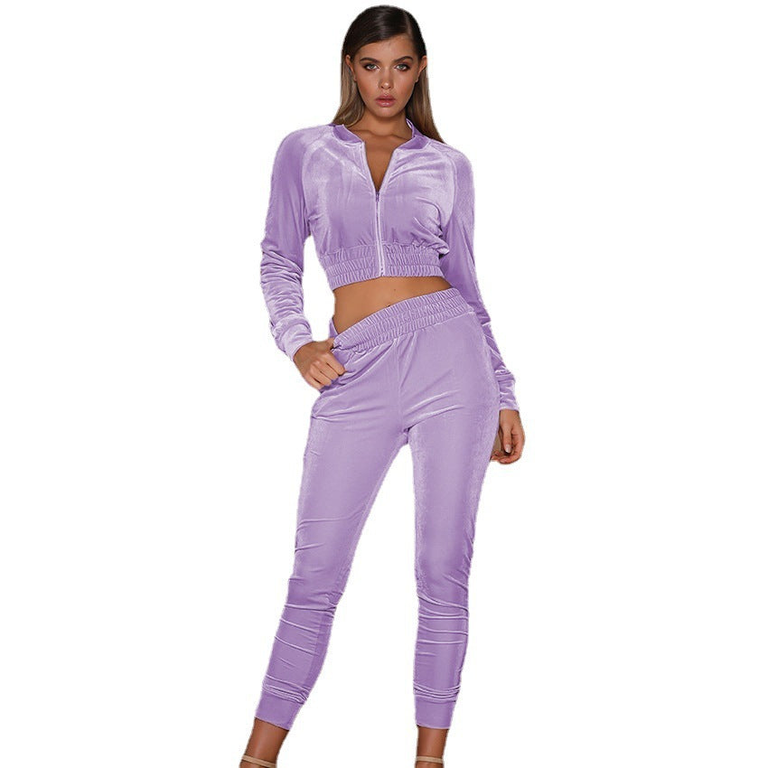 Dame Sporty Velour Sæt med cropped top og lige pasform Stilla