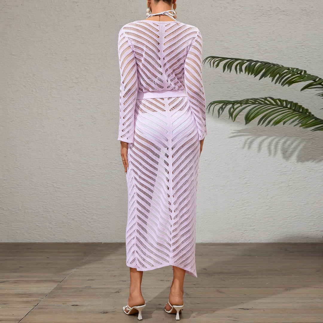 Dame Elegant Gennemsigtig Stribet Strand Overgangsfrakke Stilla