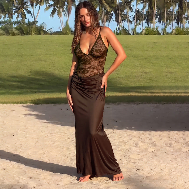 Damen Maxikleid mit Spitzenoberteil Skovae
