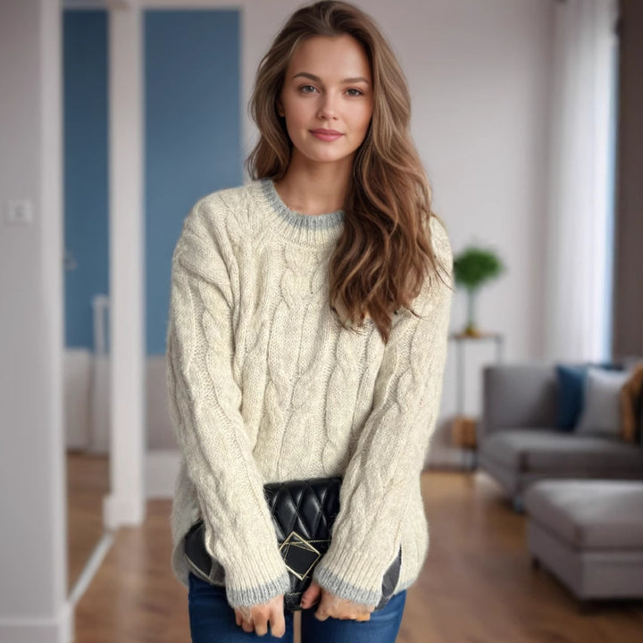 Kvinders chunky strikket sweater med tekstur og afslappet design Stilla