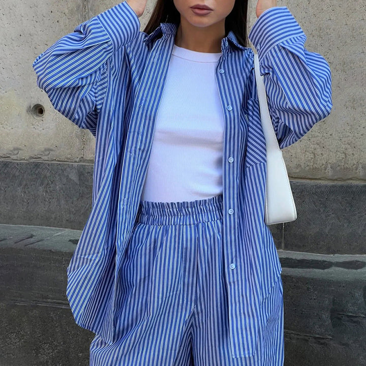 Dame afslappet oversized bluse i stribet design Stilla