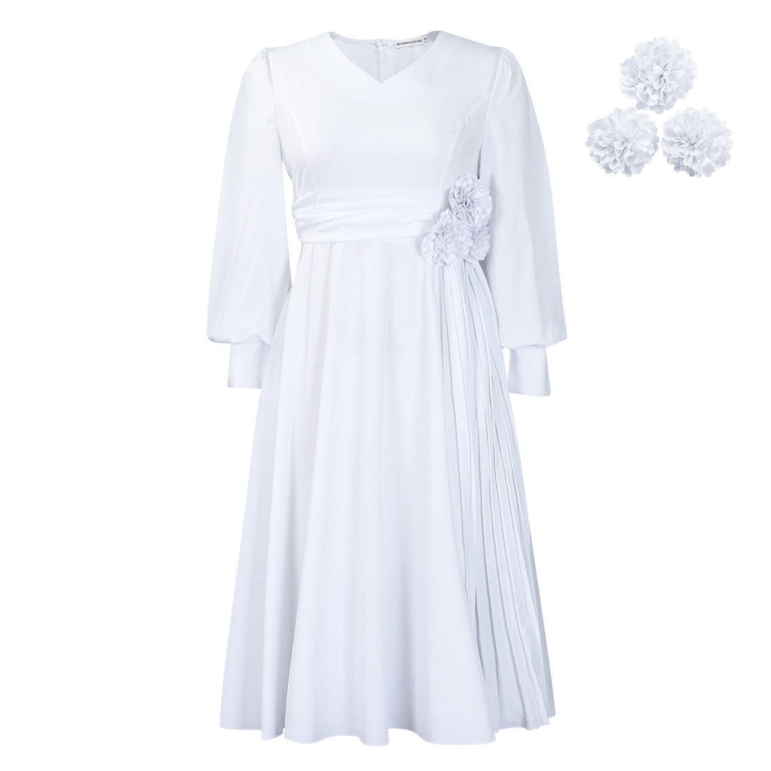 Dame elegant Midikjole med florale applikationer og flydende snit Stilla