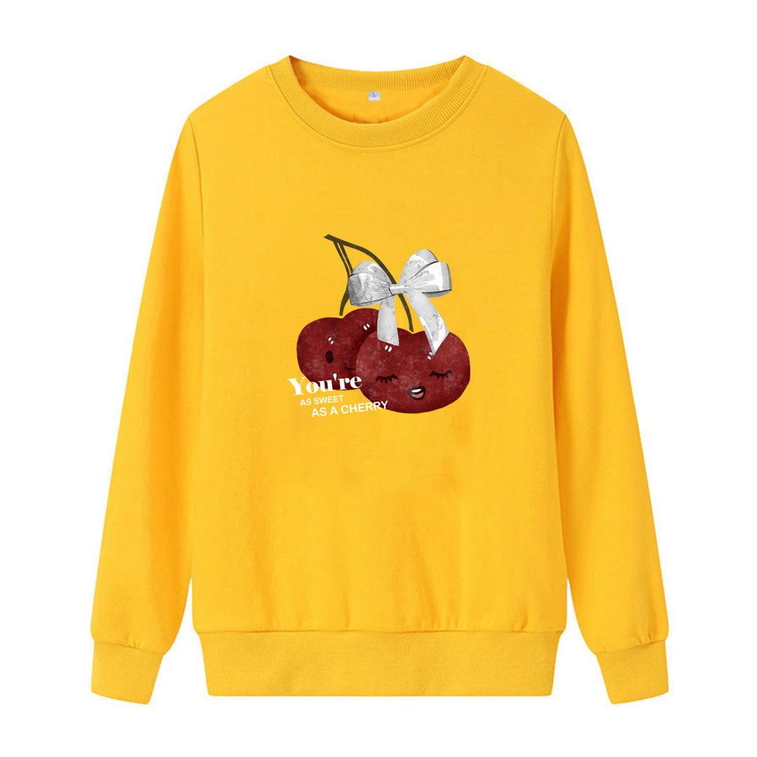 Kvindernes hyggelige sweatshirt med frugtig kirsebærmotiv Skovae