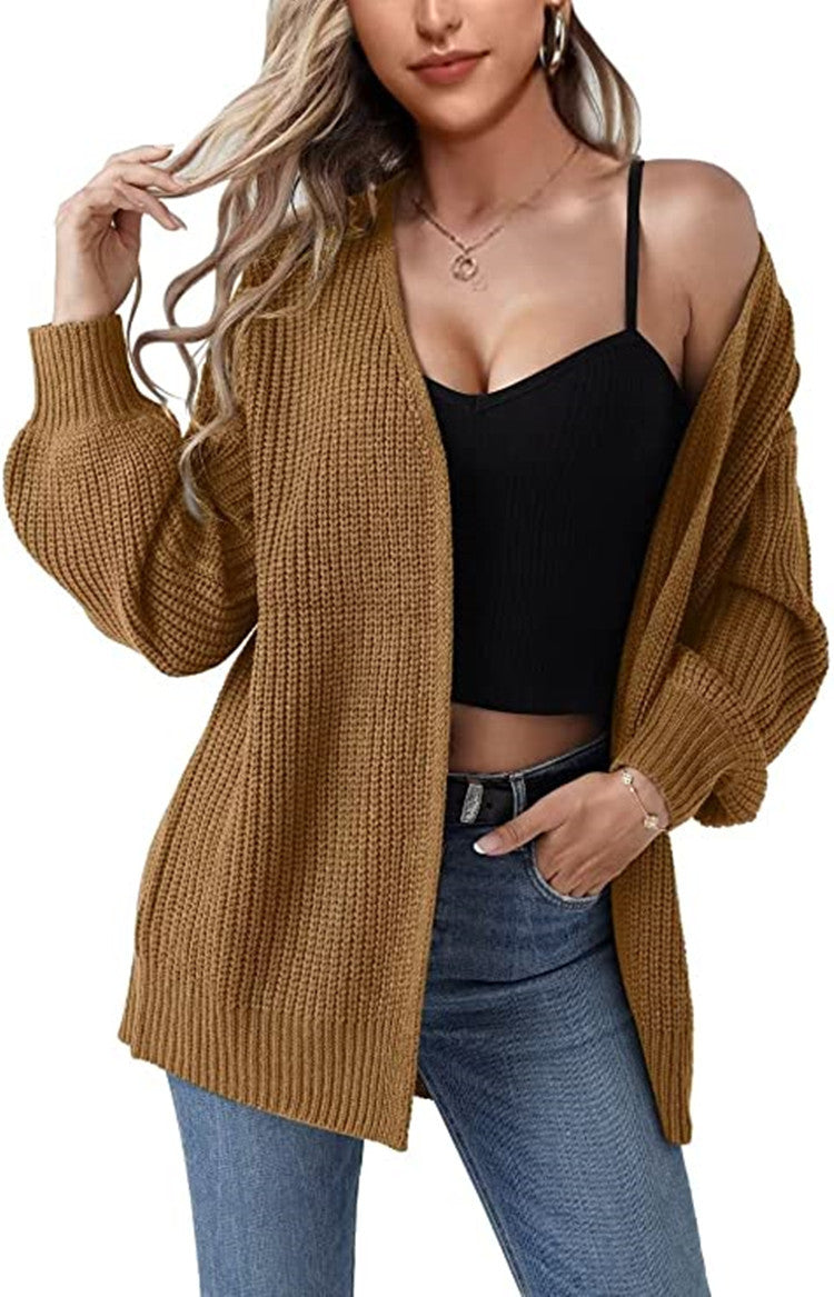 Kvinders chunky strikket cardigan med en afslappet pasform og åbne stinger Stilla