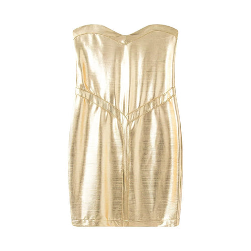 Dame sommerkjole i elegant metallic-look med hjerteformet udskæring