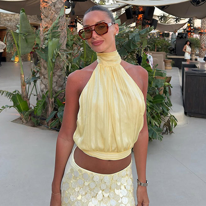 Damer Elegante Halterneck-top med plissering