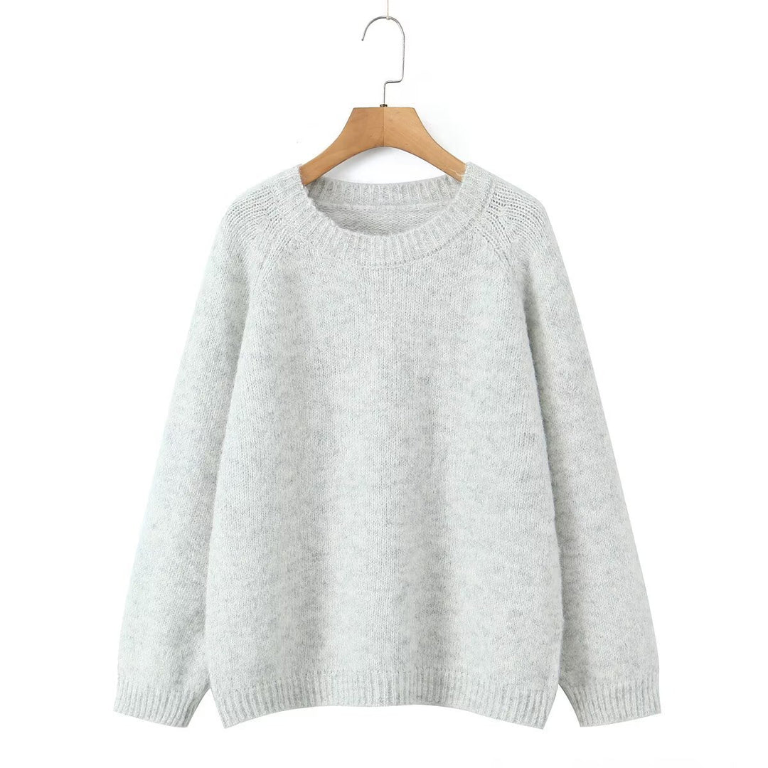 Dame Cozy Strik Sweatshirt med Rund Hals