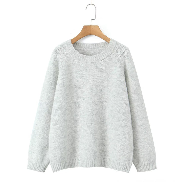 Dame Cozy Strik Sweatshirt med Rund Hals