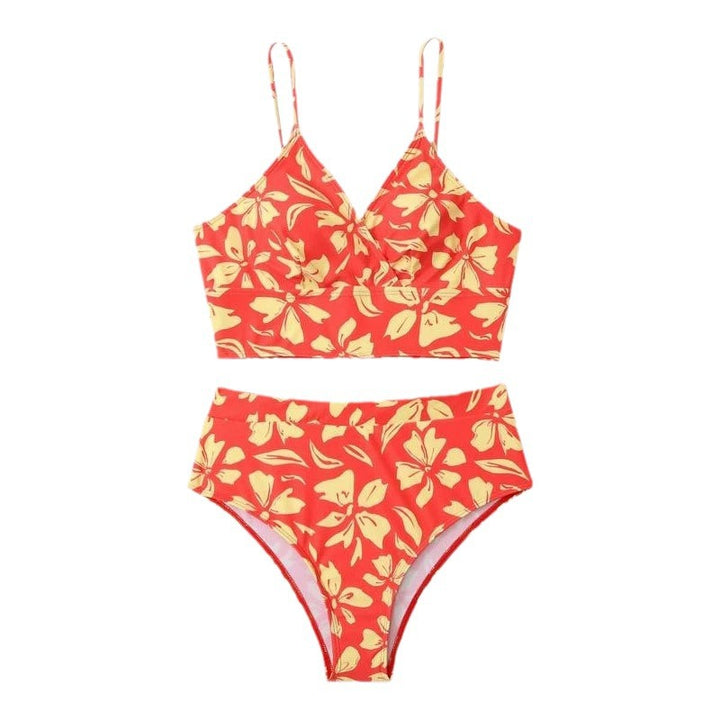 Dame To-delt Bikini-sæt med blomstformet Crop-top og højtaljede trusser Skovae