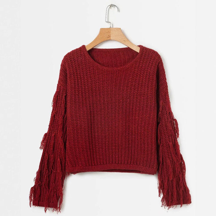 Kvindernes strikkede sweater med frynseærmer og en komfortabel pasform Stilla