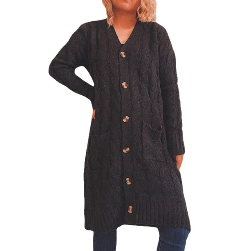 Kvindernes chunky strik cardigan med lommer og knapdetaljer Stilla