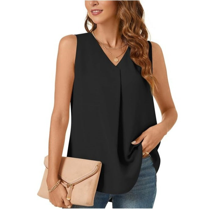 Dame ærmeløs Viskose-top med elegant fold-design Stilla