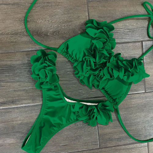 Dame bikini-sæt med luftige blomsterapplikationer og justerbare stropper Stilla
