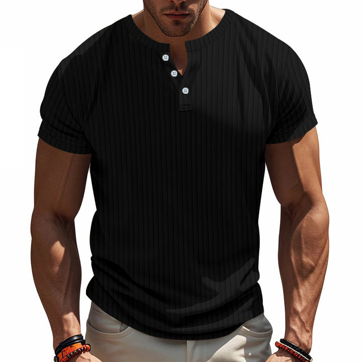 Herrer Kortærmet Henley T-shirt med struktureret stribemønster og stilfulde knapper Stilla