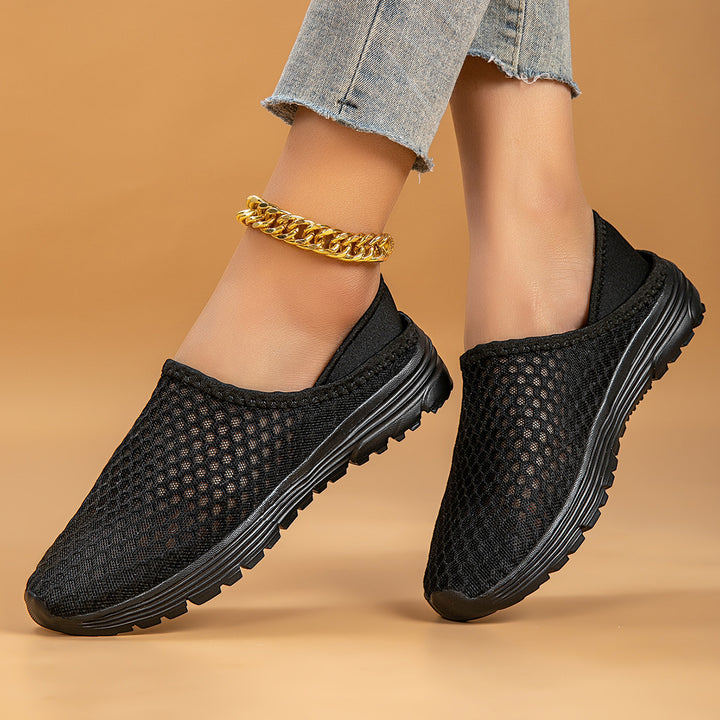 Dame nan luftige slip-on sneakers med honningkage-strikoverdel og dæmpet komfortsål Skovae